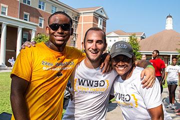 Students posing for a photo during Golden Eagle Welcome Week